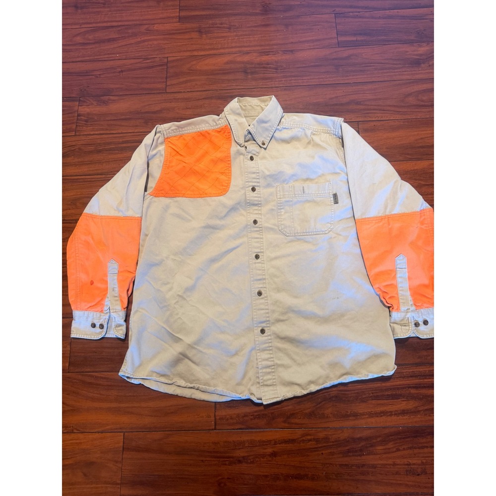 Woolrich Mens Tan Blaze Orange Hunting Shooting Shirt Long Sleeve Cotton XL